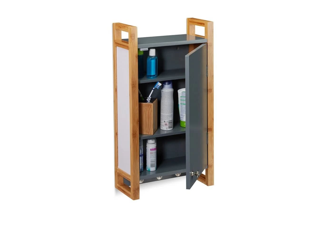 relaxdays Hängeschrank Bad grau mit 3 Haken - Bild 2