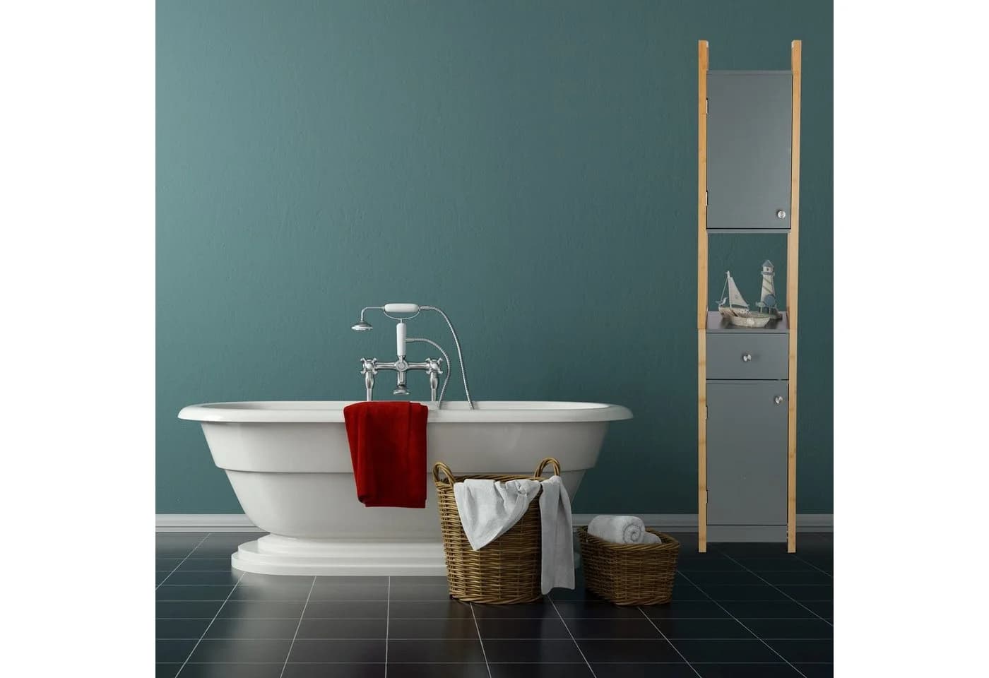 relaxdays Hochschrank Bad Weiß mit Schublade & Ablage