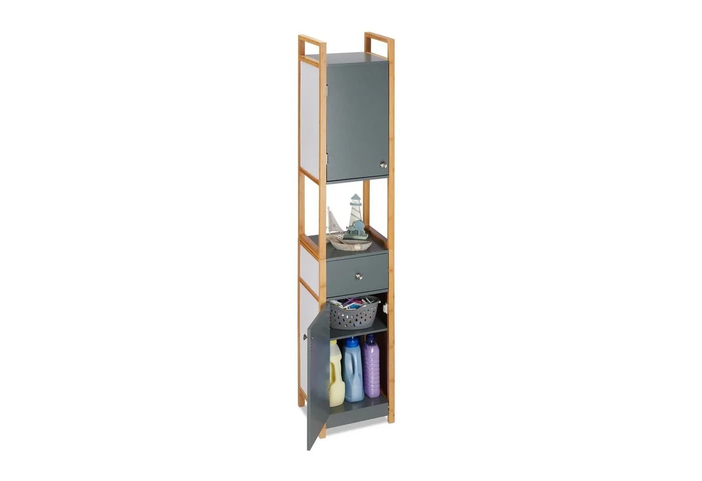 relaxdays Hochschrank Bad Weiß mit Schublade & Ablage - Bild 2