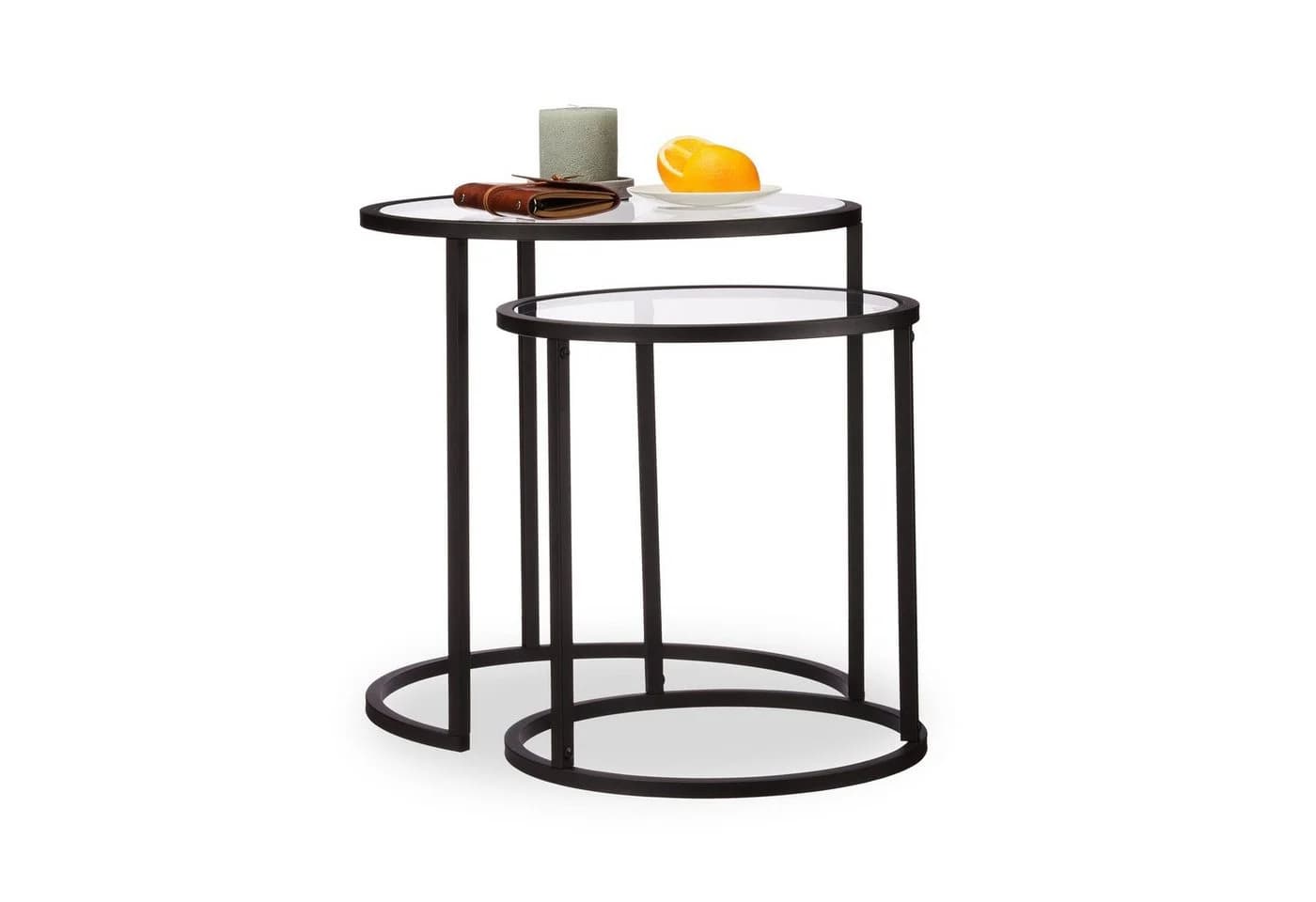relaxdays Satztisch Beistelltische 2er Set Glas Schwarz - Bild 2