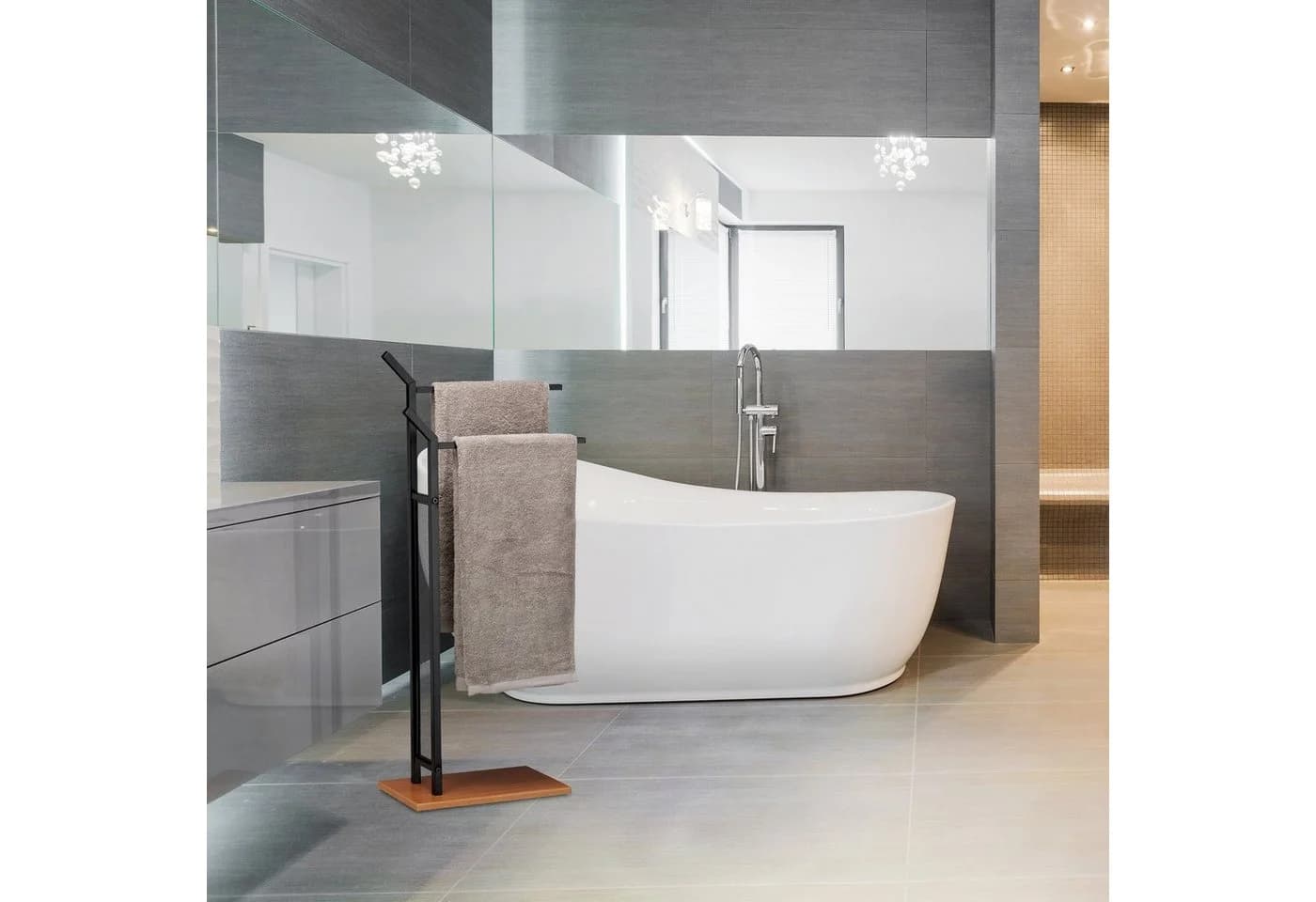 RELAXDAYS Handtuchständer Zweiarmig Schwarz Holzoptik - Bild 5