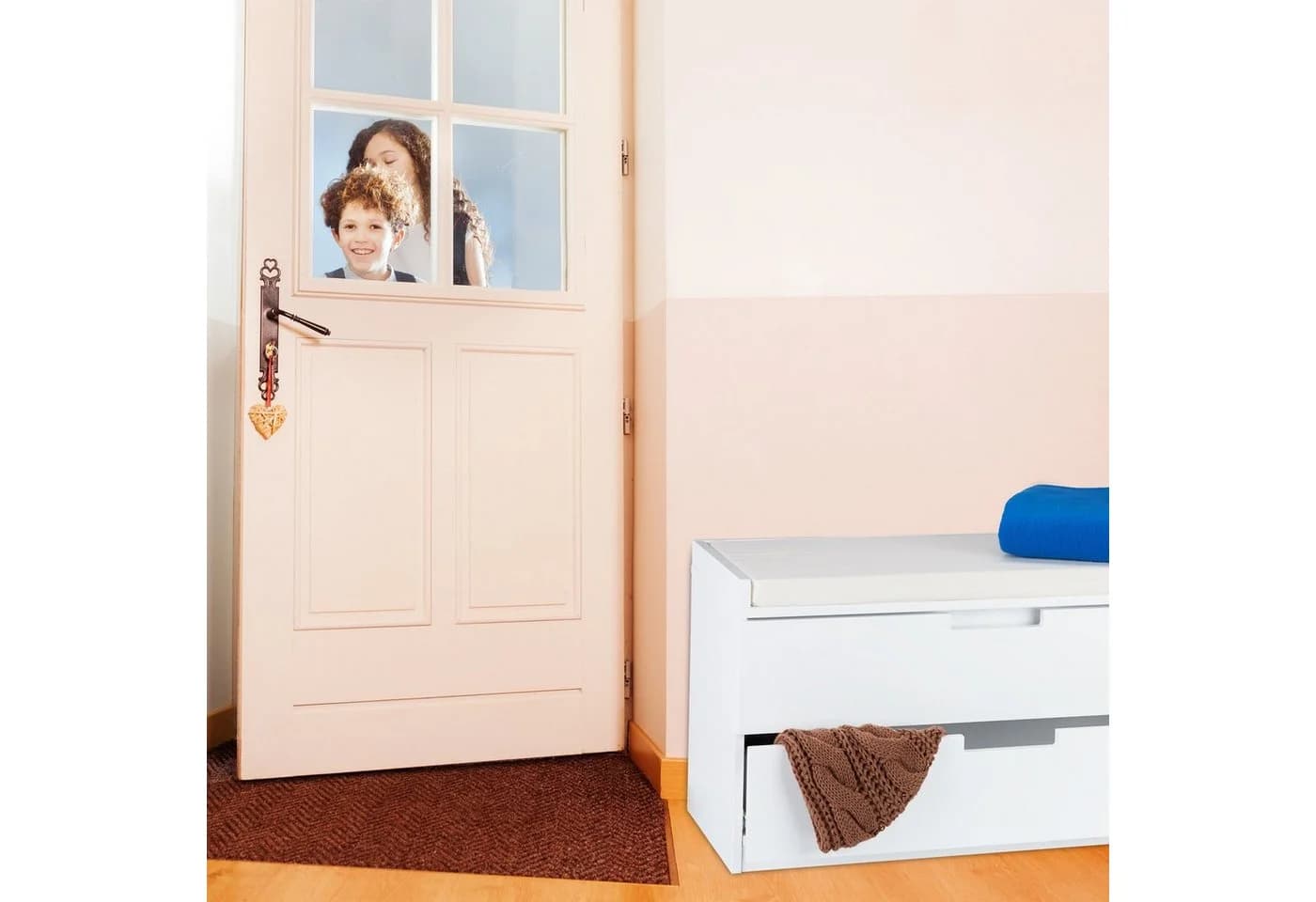 relaxdays Sitztruhe Sitzkommode mit 2 Schubladen Weiß - Bild 3
