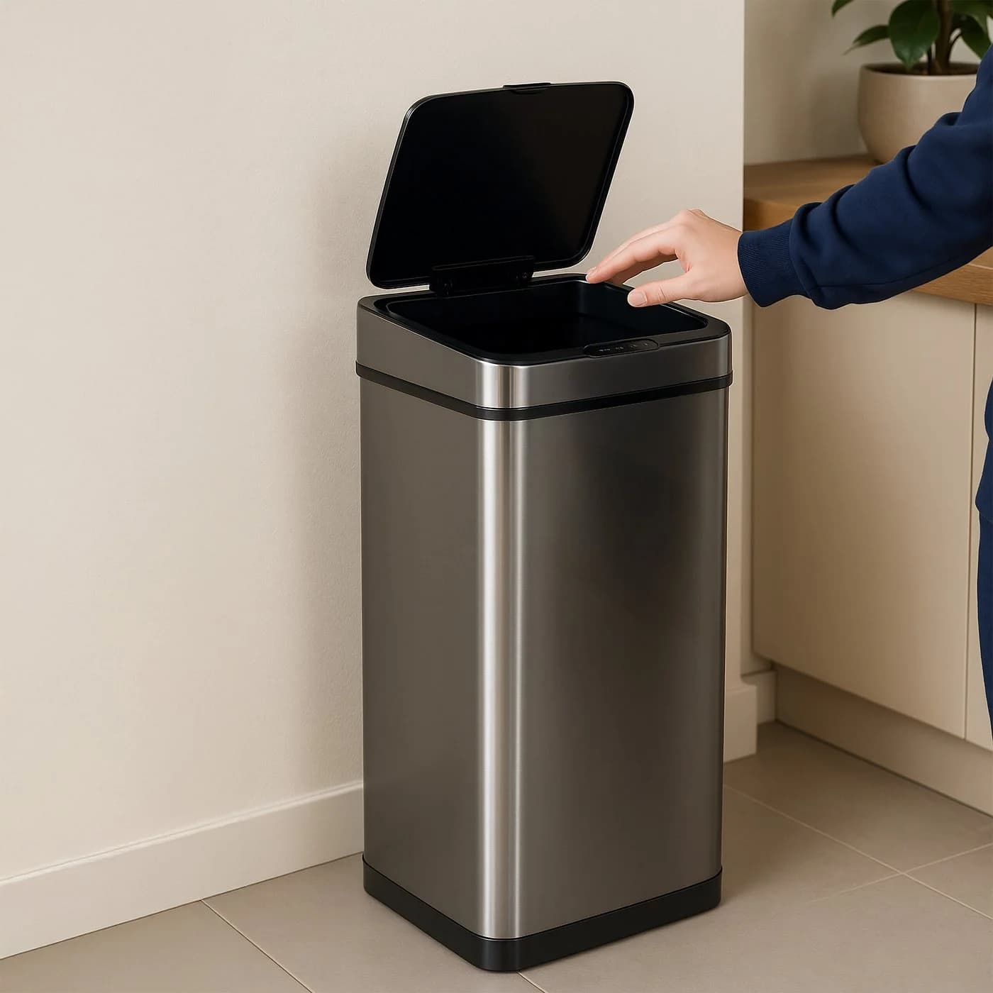 relaxdays Sensor Mülleimer 60l Grau Edelstahl