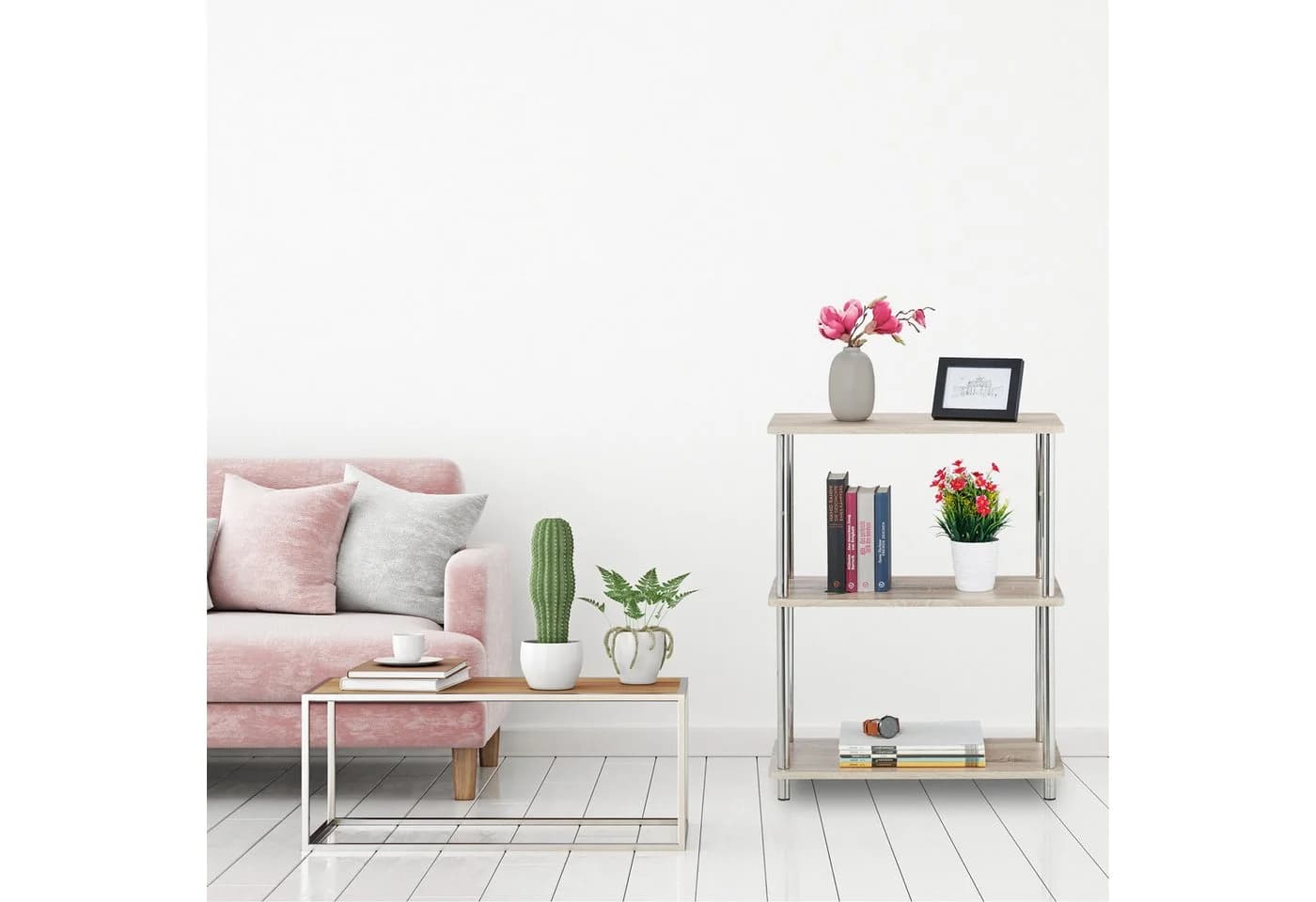 relaxdays Regal 3 Ebenen Holzoptik Silber Modernes Standregal