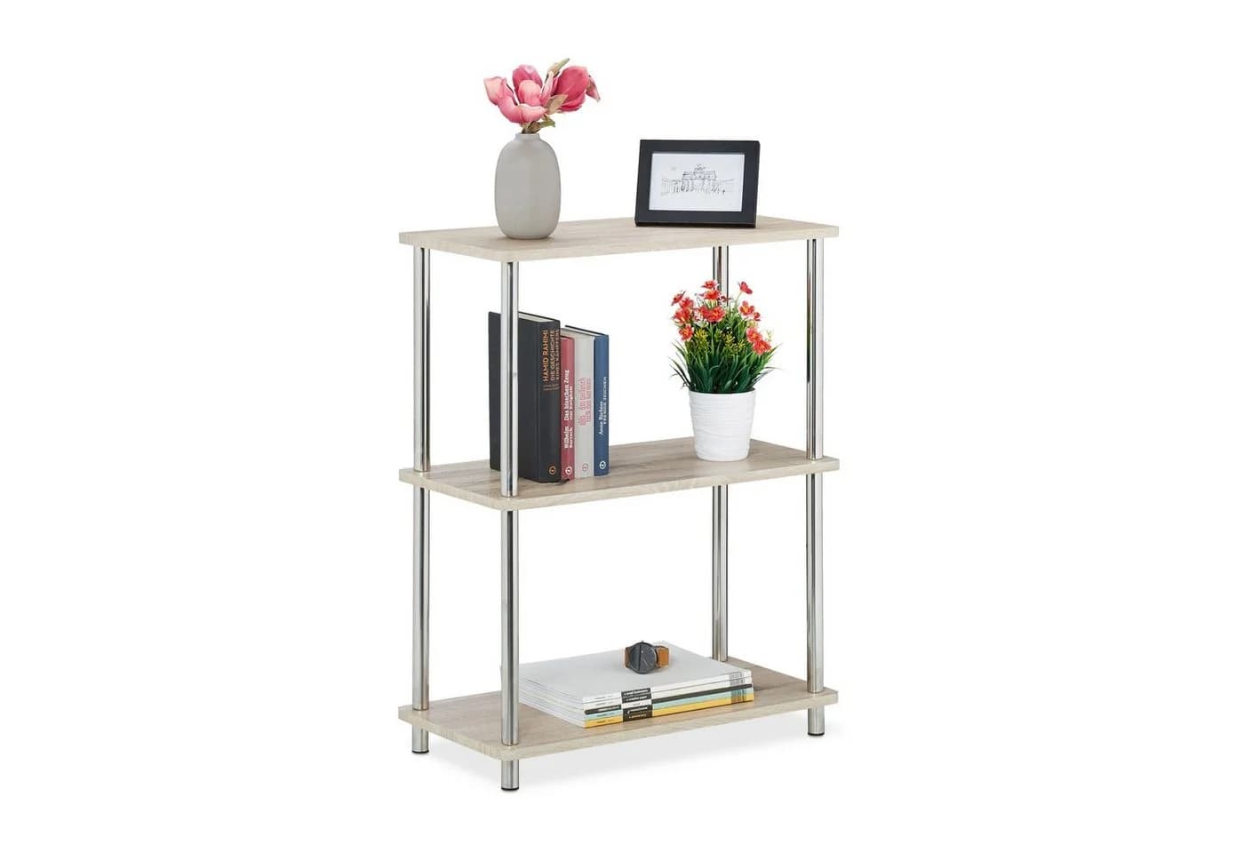 relaxdays Regal 3 Ebenen Holzoptik Silber Modernes Standregal - Bild 2
