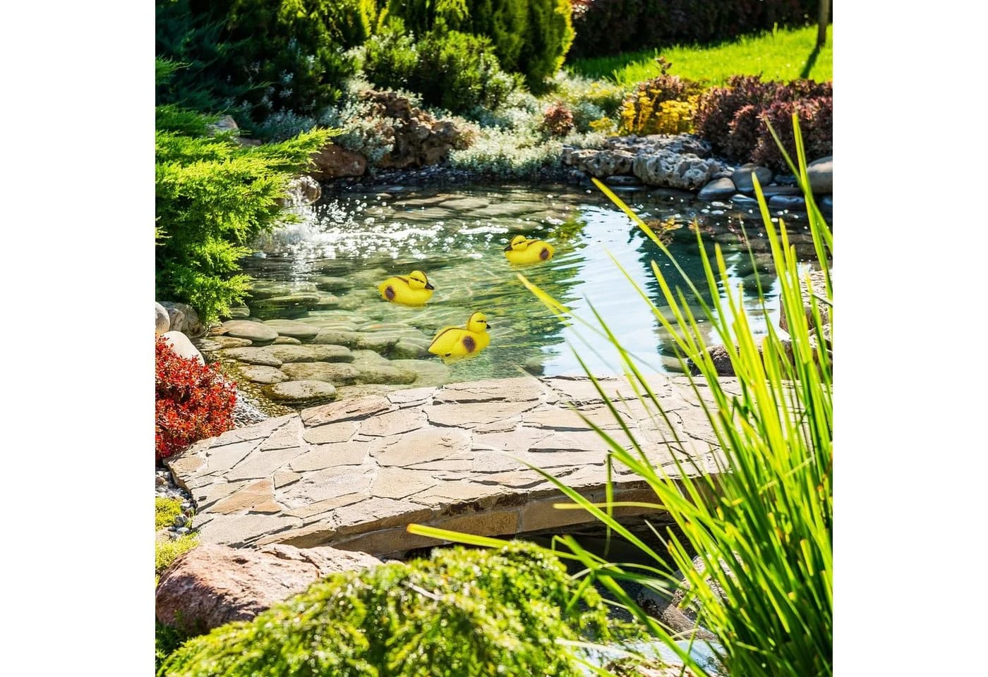 relaxdays Gartenfigur Teichente Küken 3er Set Gelb/Schwarz - Bild 5