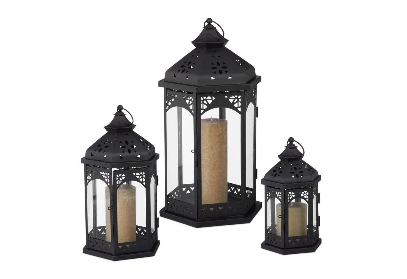 relaxdays Windlicht 3er Laternen Set Metall Schwarz Orientalisch - Bild 2