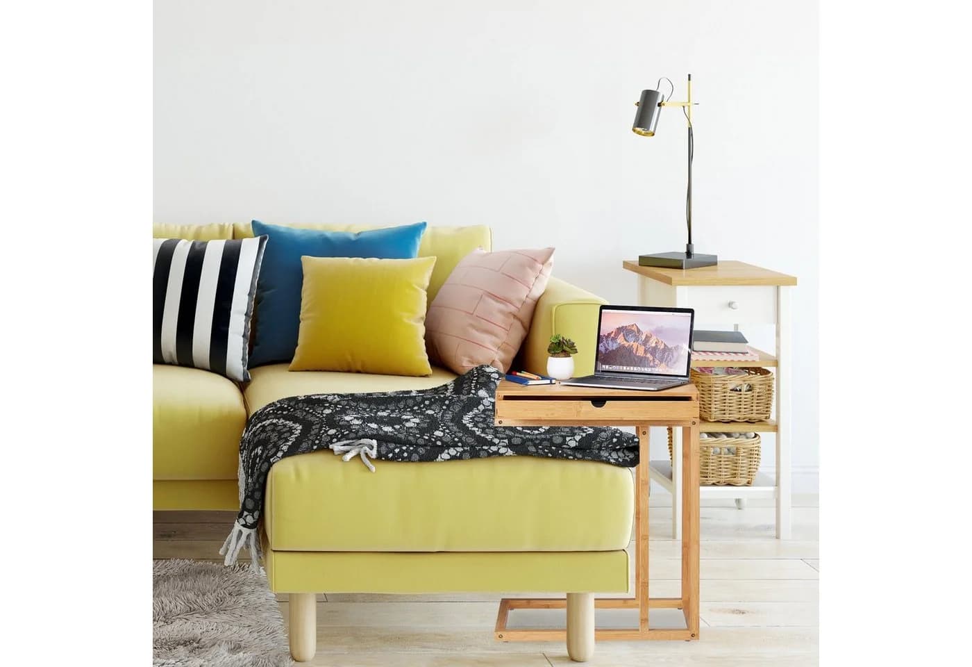 relaxdays Beistelltisch Bambus mit Schubfach Natur - Bild 5