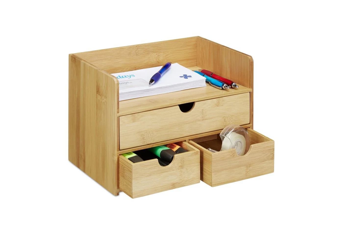 relaxdays Schreibtisch Organizer mit Schubladen aus Bambus - Bild 2