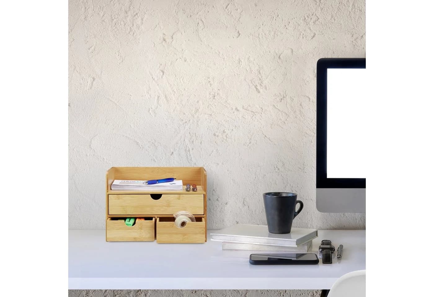 relaxdays Schreibtisch Organizer mit Schubladen aus Bambus - Bild 3