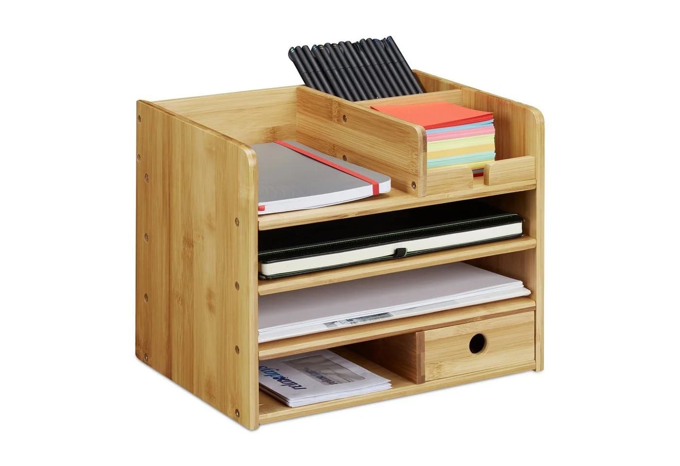 relaxdays Schreibtisch Organizer aus Bambus mit Schublade und A4-Fächern - Bild 2