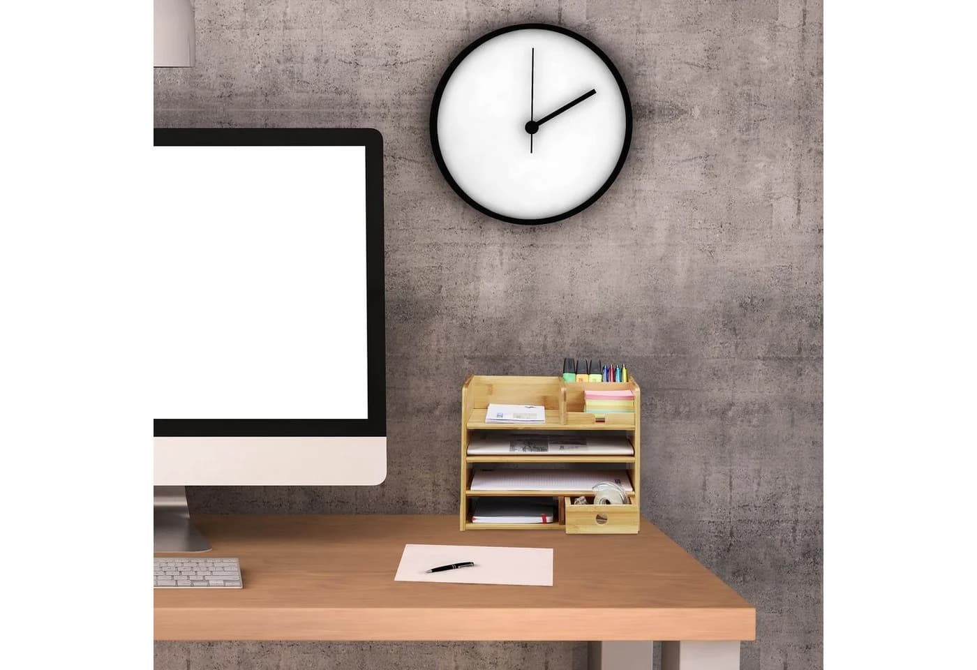 relaxdays Schreibtisch Organizer aus Bambus mit Schublade und A4-Fächern - Bild 3