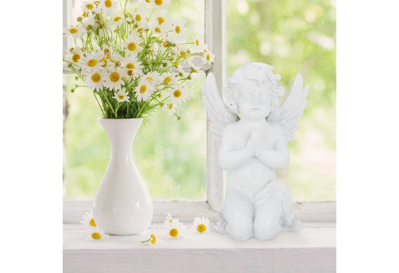 relaxdays Engelfigur Grabengel betend Weiß Kunststein - Bild 5