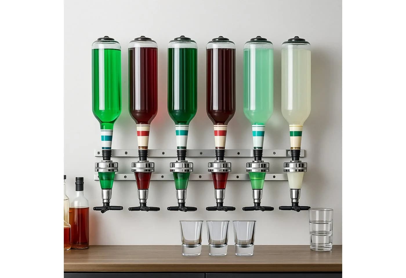 relaxdays Bar-Butler Wandhalterung Silber für 6 Flaschen mit Dosierer - Bild 3