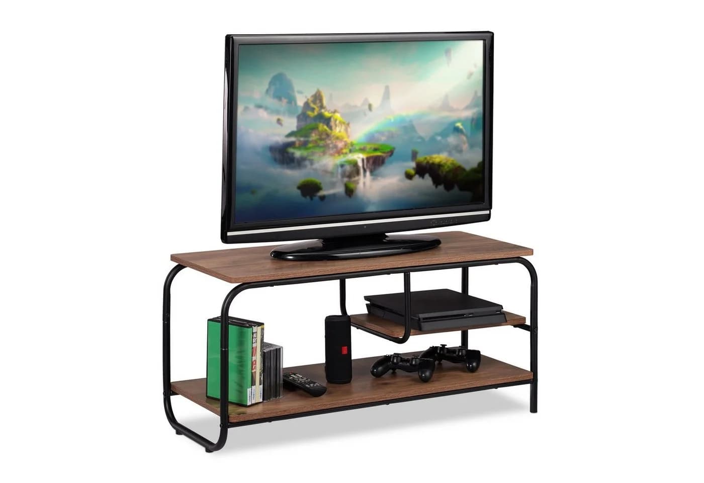 relaxdays TV-Regal TV Board mit Ablage Braun/Schwarz Industrial Stil - Bild 2
