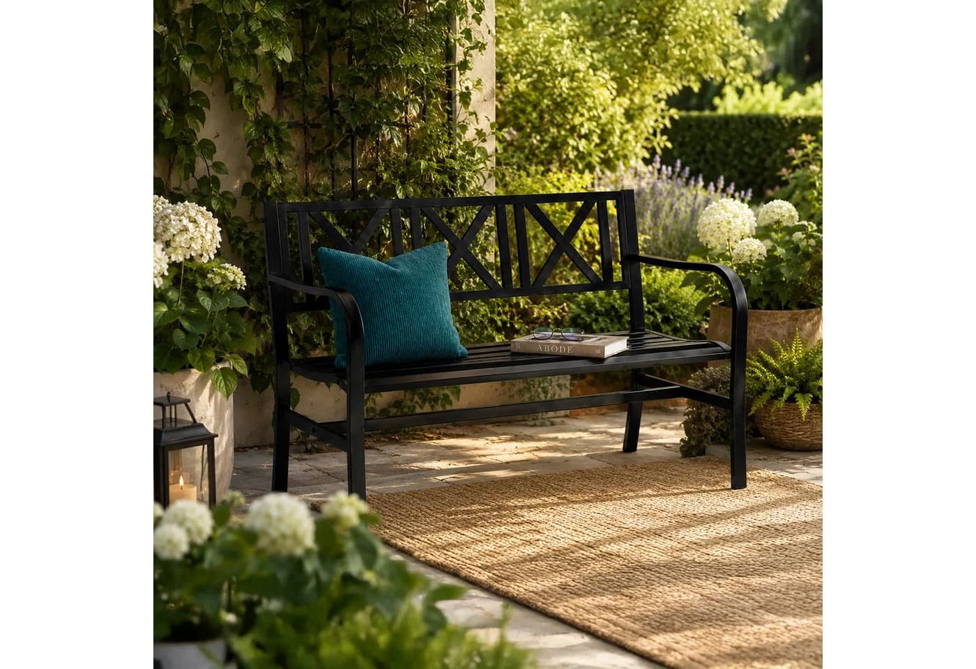 relaxdays Gartenbank aus Metall - Schwarz - 127x81x56 cm