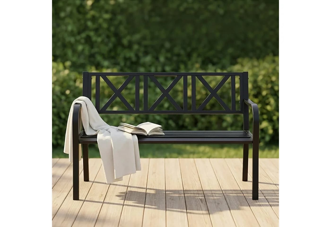 relaxdays Gartenbank aus Metall - Schwarz - 127x81x56 cm - Bild 3