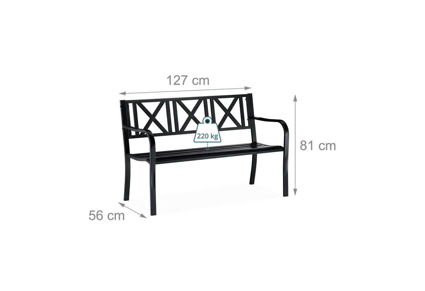 relaxdays Gartenbank aus Metall - Schwarz - 127x81x56 cm - Bild 4