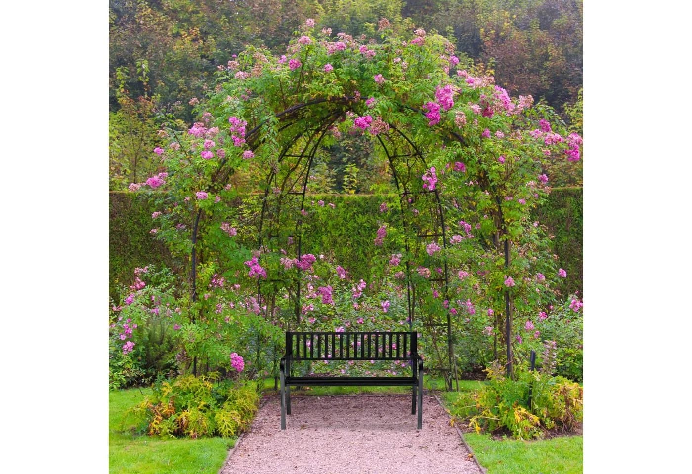 relaxdays Gartenbank mit Metallstrebe Schwarz