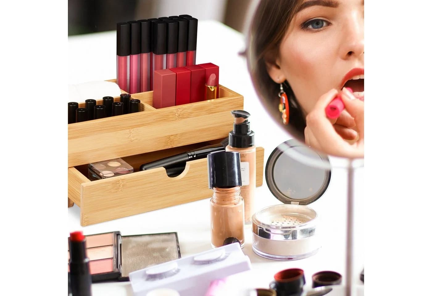RELAXDAYS Make-Up Organizer Bambus Kosmetik Organizer mit Schublade