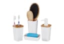 relaxdays Badorganizer 4-teiliges Badaccessoires Set Kunststoff Bambus Bild 2