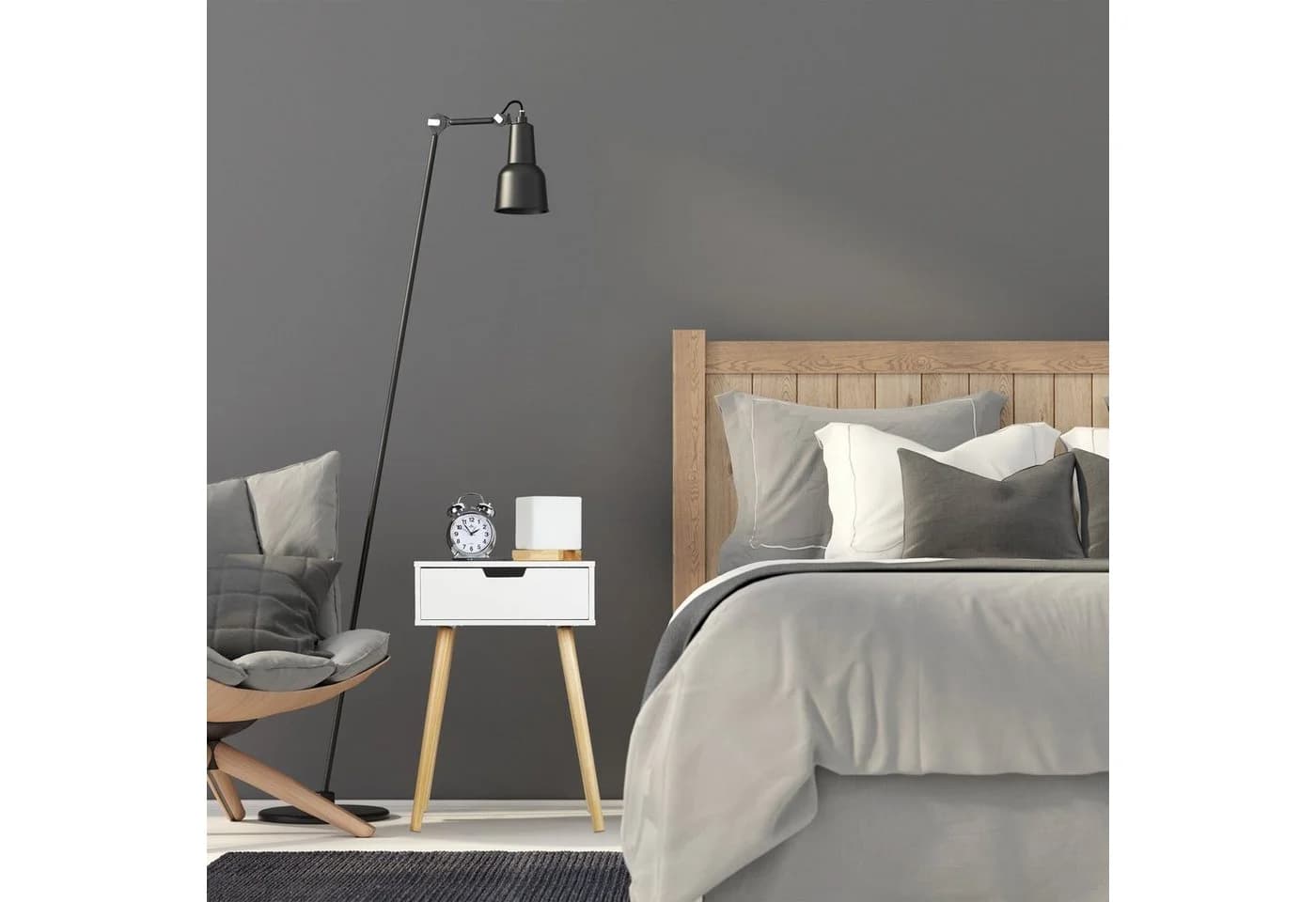 relaxdays Nachttisch weiß mit Schublade, skandinavisches Design