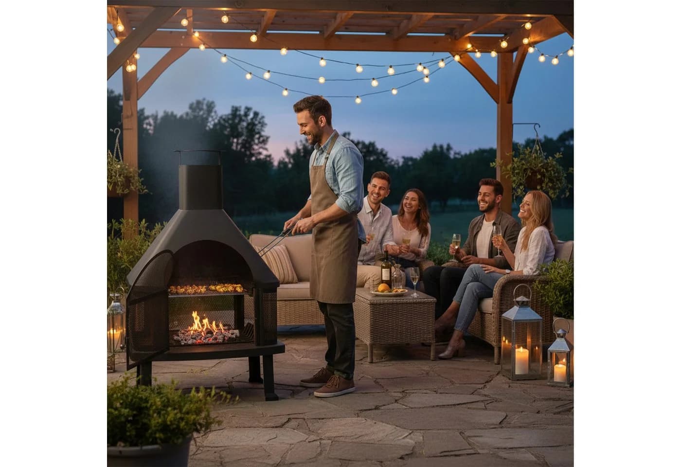 relaxdays Grillkamin Terrassenofen mit Grill Schwarz