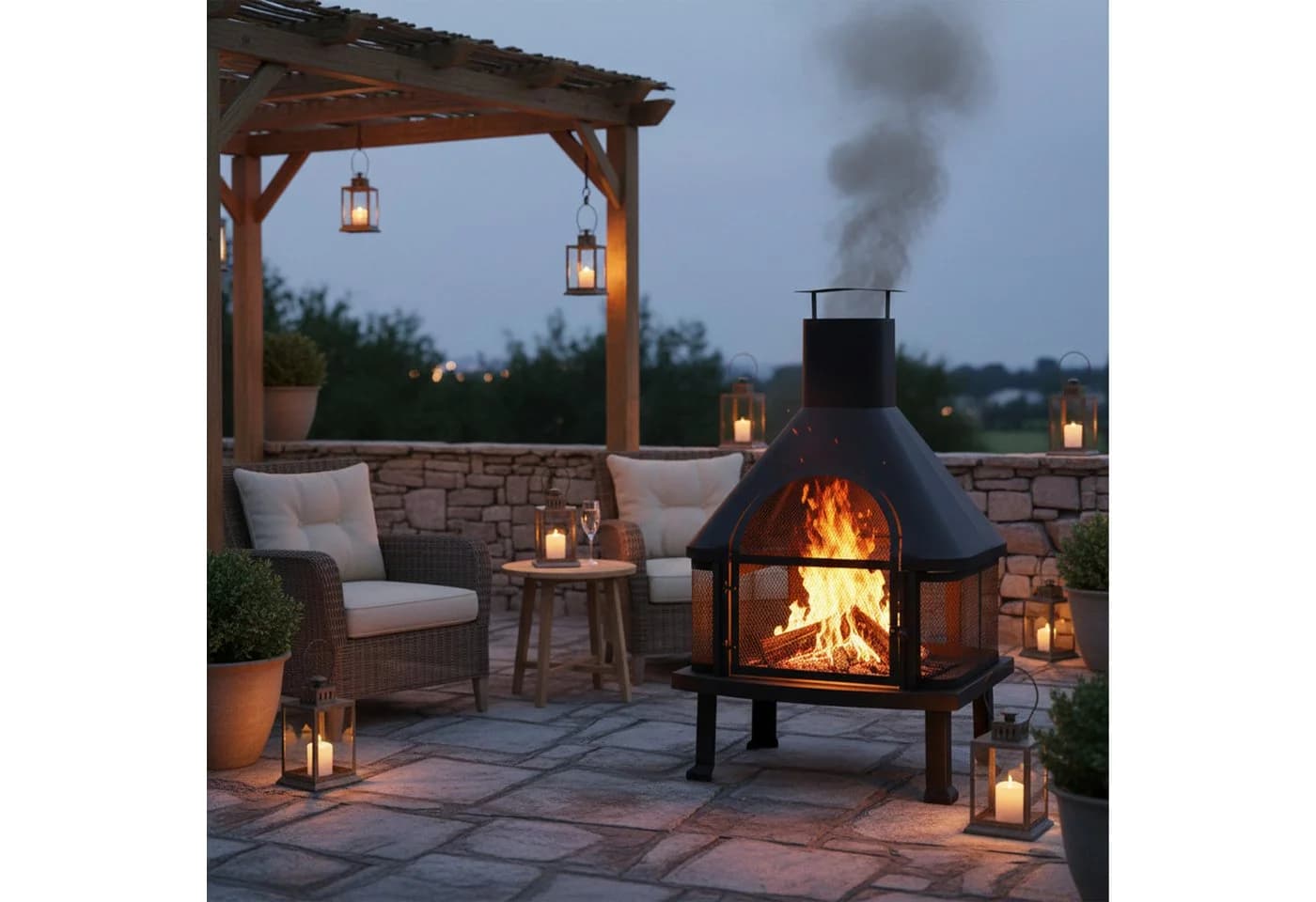 relaxdays Grillkamin Terrassenofen mit Grill Schwarz - Bild 3