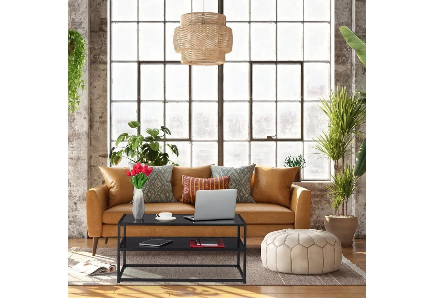RELAXDAYS Couchtisch Schwarz mit Glasplatte 2 Ebenen