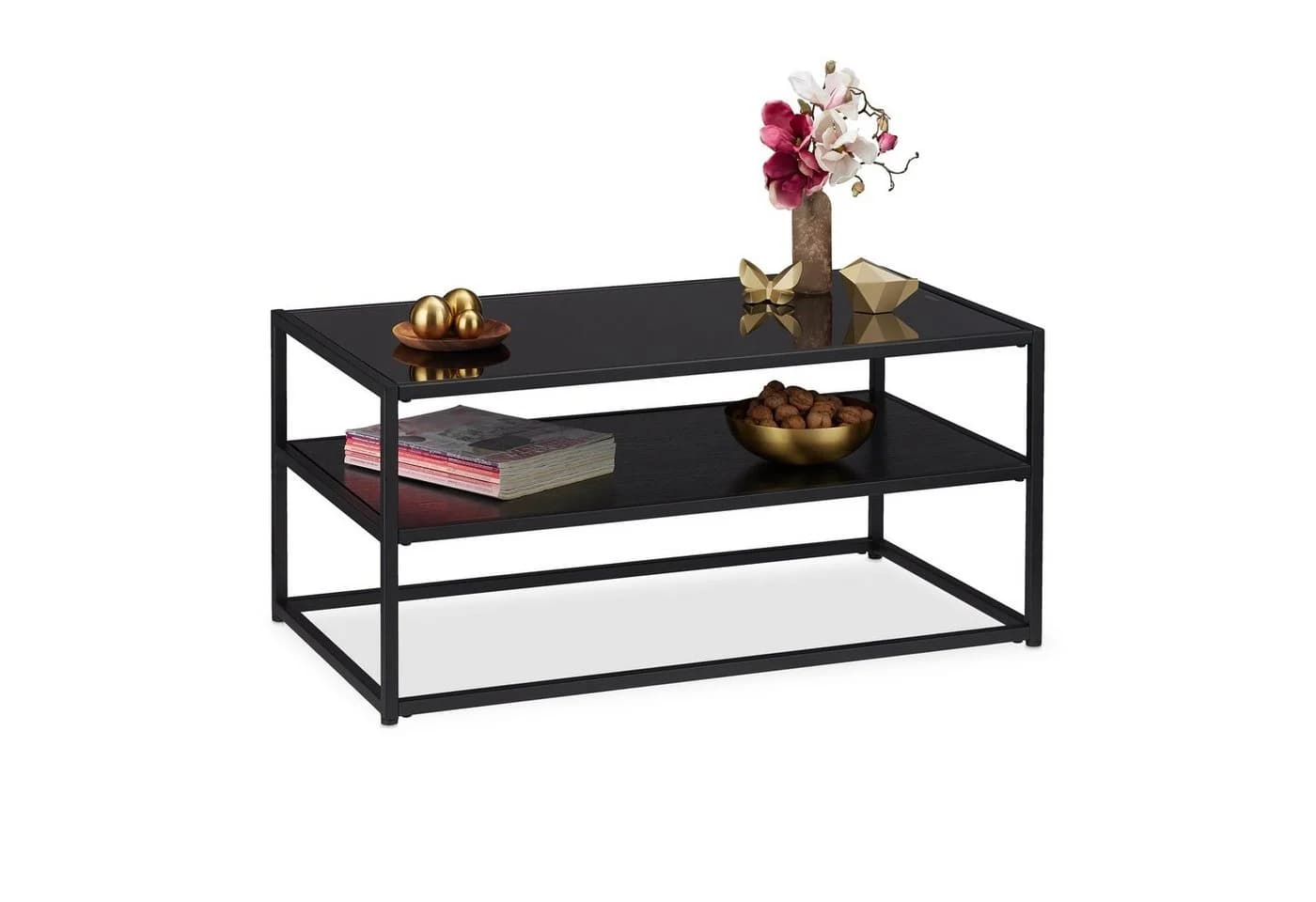 RELAXDAYS Couchtisch Schwarz mit Glasplatte 2 Ebenen - Bild 2
