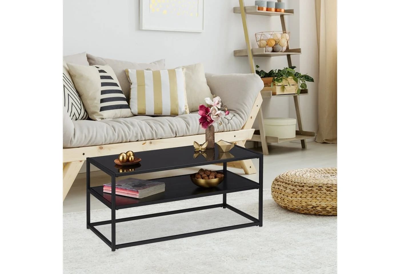 RELAXDAYS Couchtisch Schwarz mit Glasplatte 2 Ebenen - Bild 5