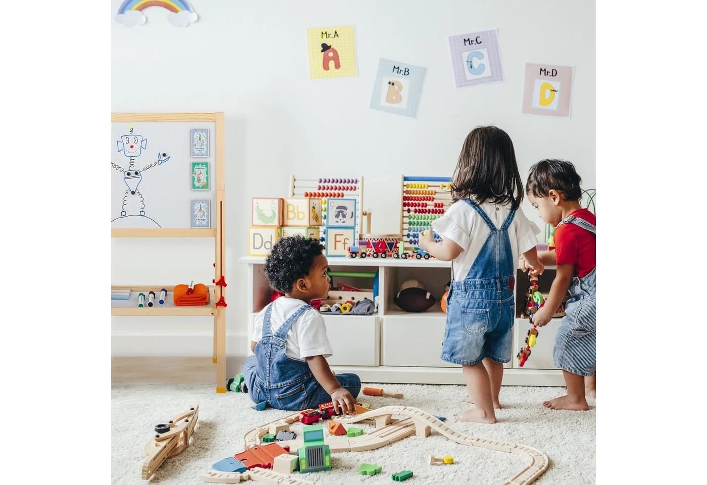 relaxdays Standtafel für Kinder höhenverstellbar Weiß/Grün