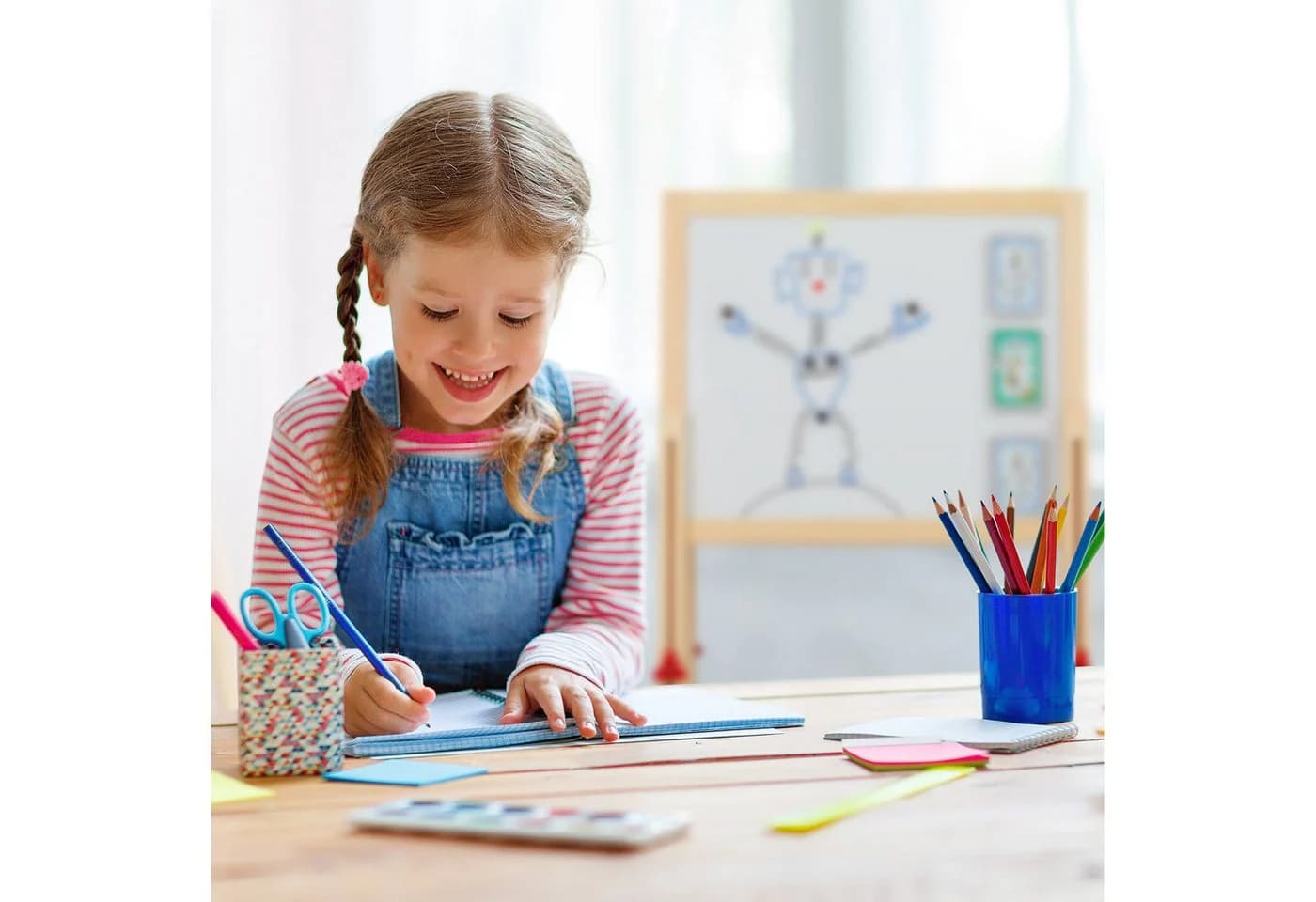 relaxdays Standtafel für Kinder höhenverstellbar Weiß/Grün - Bild 3