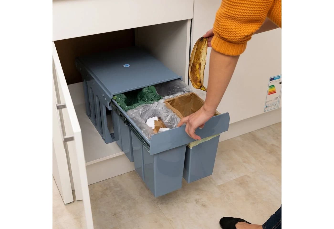 relaxdays Einbaumülleimer Küche 4-fach Grau