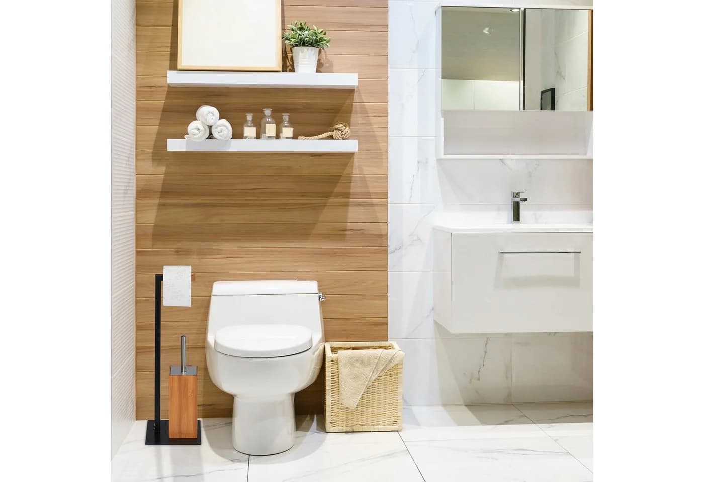relaxdays WC Garnitur Bambus & Metall