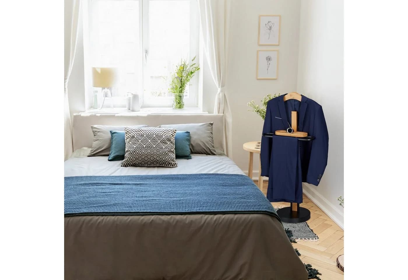 relaxdays Herrendiener Bambus & Metall Schwarz/Natur