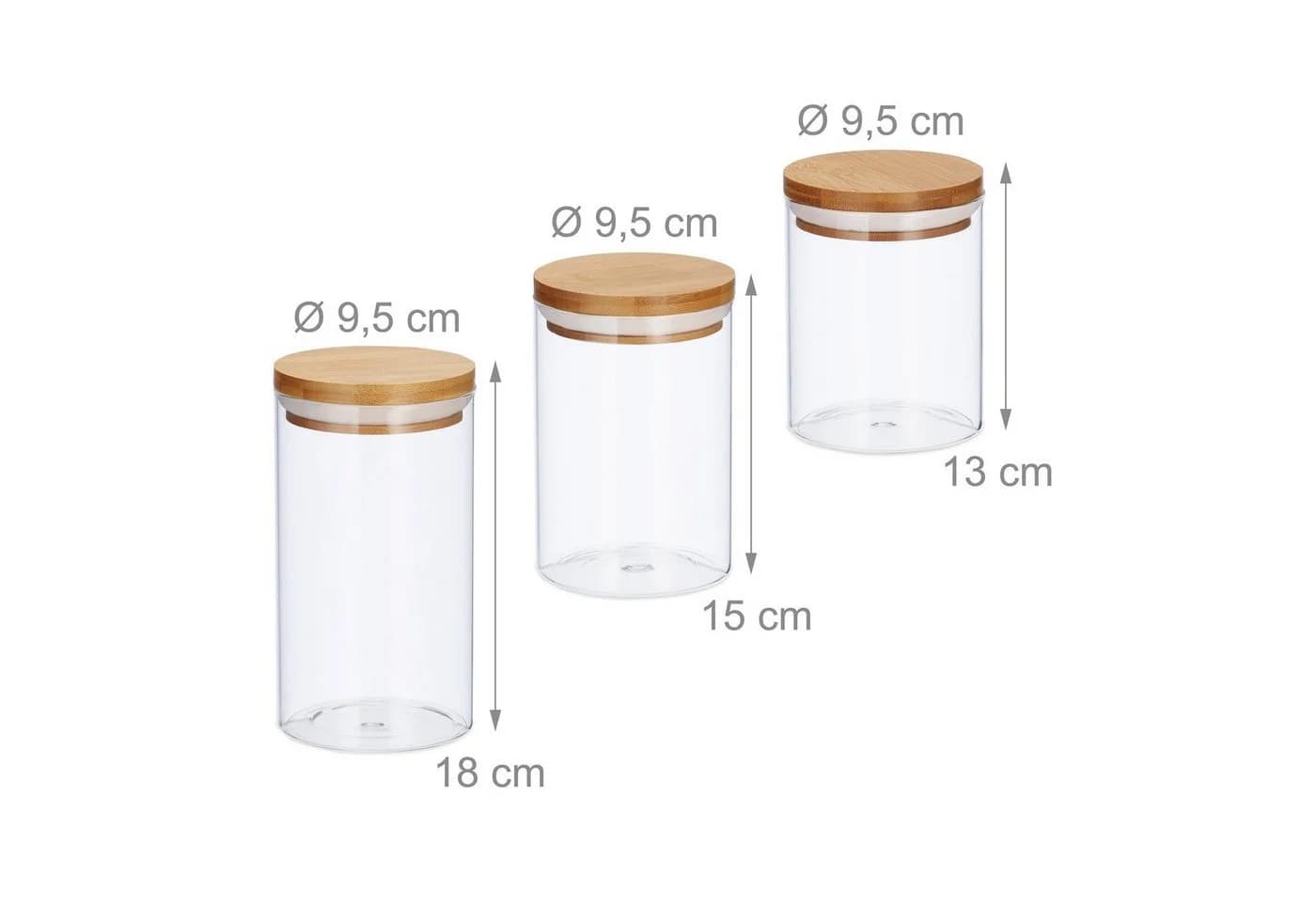 relaxdays Vorratsdosen 3er Set Glas mit Bambusdeckel transparent - Bild 4