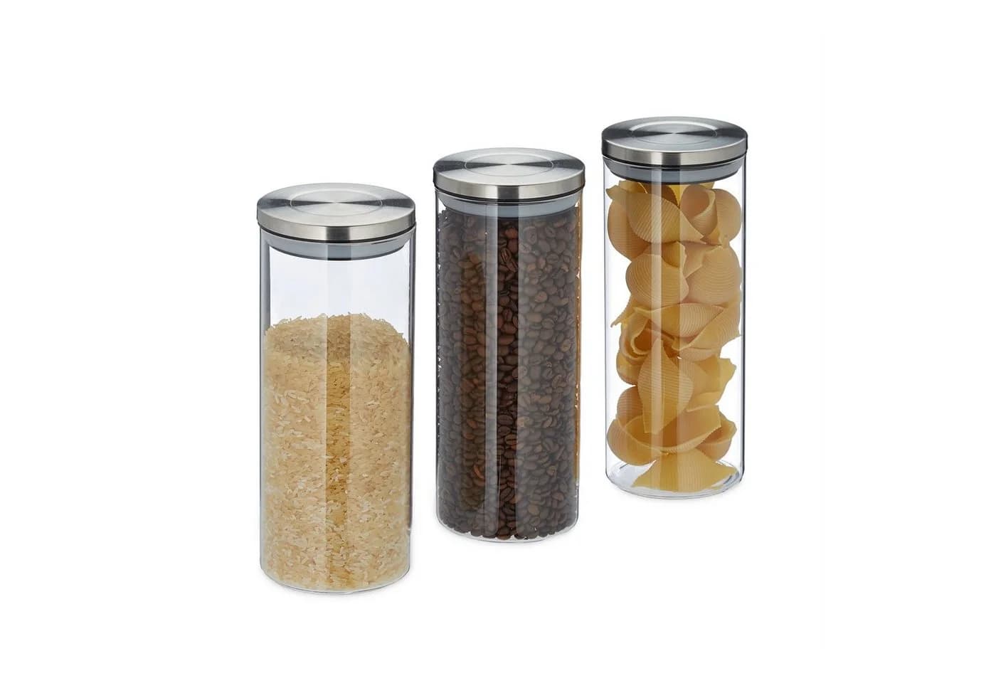 relaxdays Vorratsglas 3er Set 1,5 Liter Glas Transparent Silber - Bild 2
