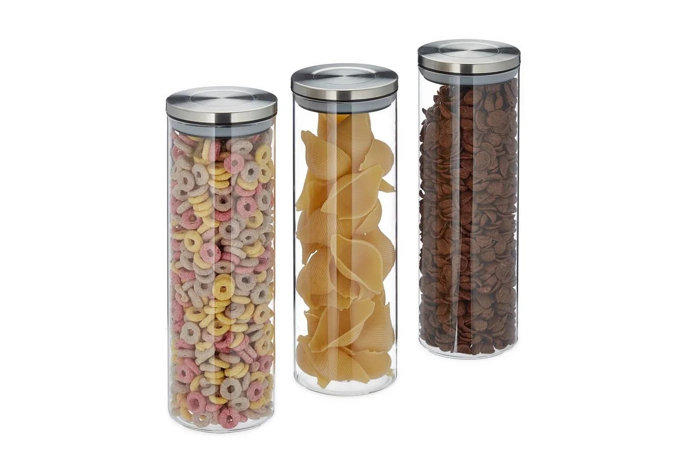 relaxdays Vorratsglas 3er Set 1,6 Liter Glas Transparent Silber - Bild 2