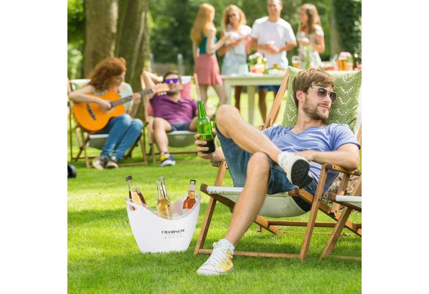 relaxdays Sektkühler 8 l Weiß Kunststoff mit Griffe - Bild 3