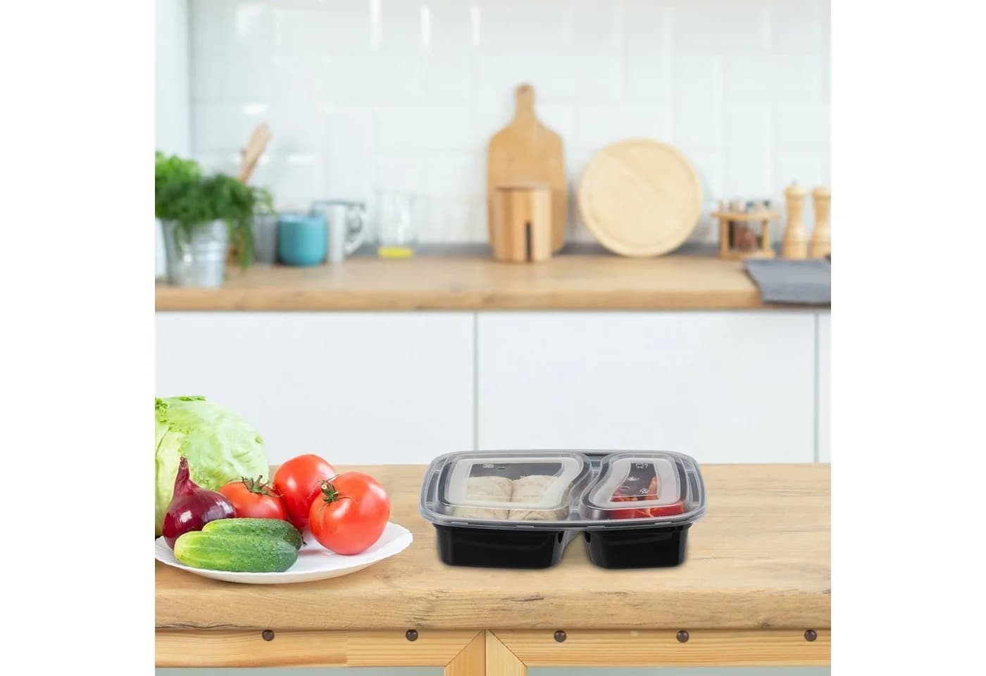 relaxdays Lunchbox 10er Set Meal Prep Boxen 2 Fächer Schwarz Transparent