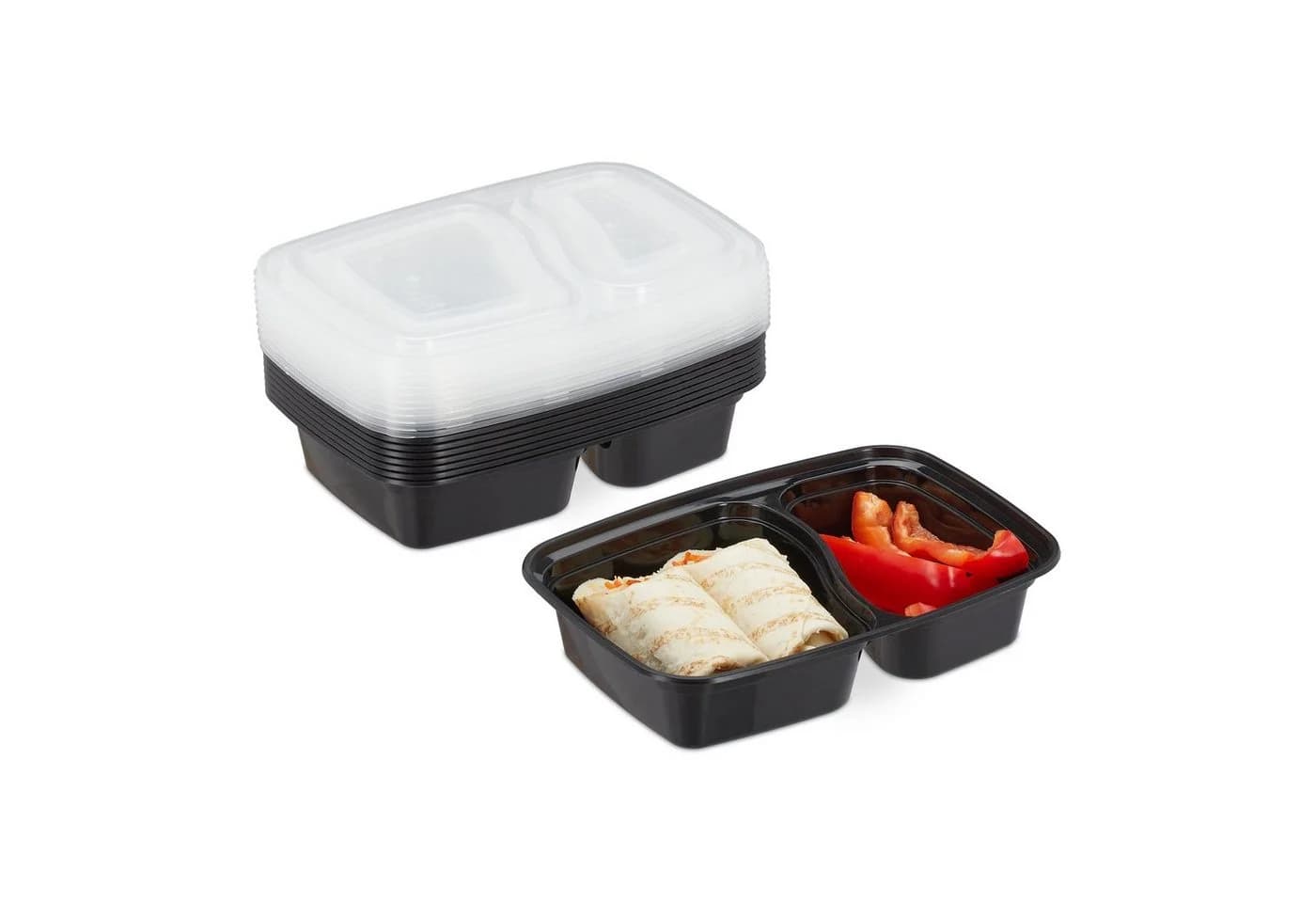 relaxdays Lunchbox 10er Set Meal Prep Boxen 2 Fächer Schwarz Transparent - Bild 2