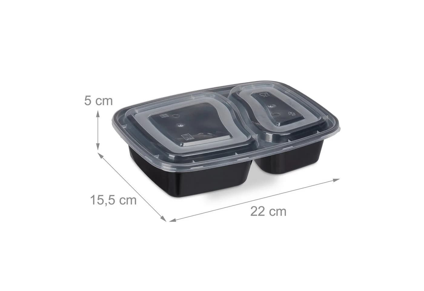 relaxdays Lunchbox 10er Set Meal Prep Boxen 2 Fächer Schwarz Transparent - Bild 4