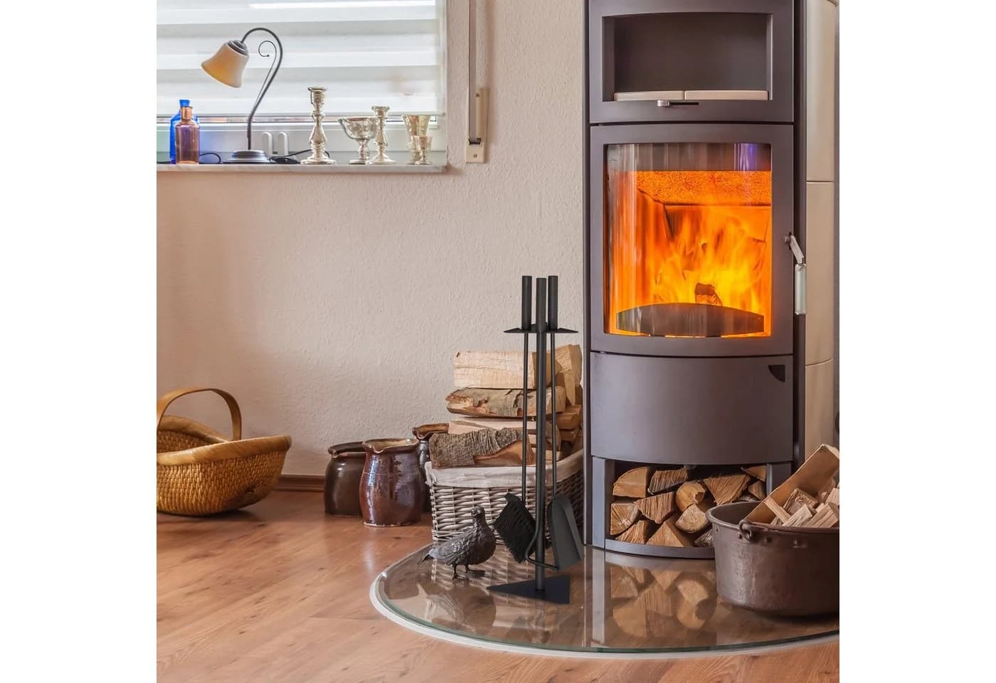 relaxdays Kamingarnitur 4-teilig Stahl Schwarz
