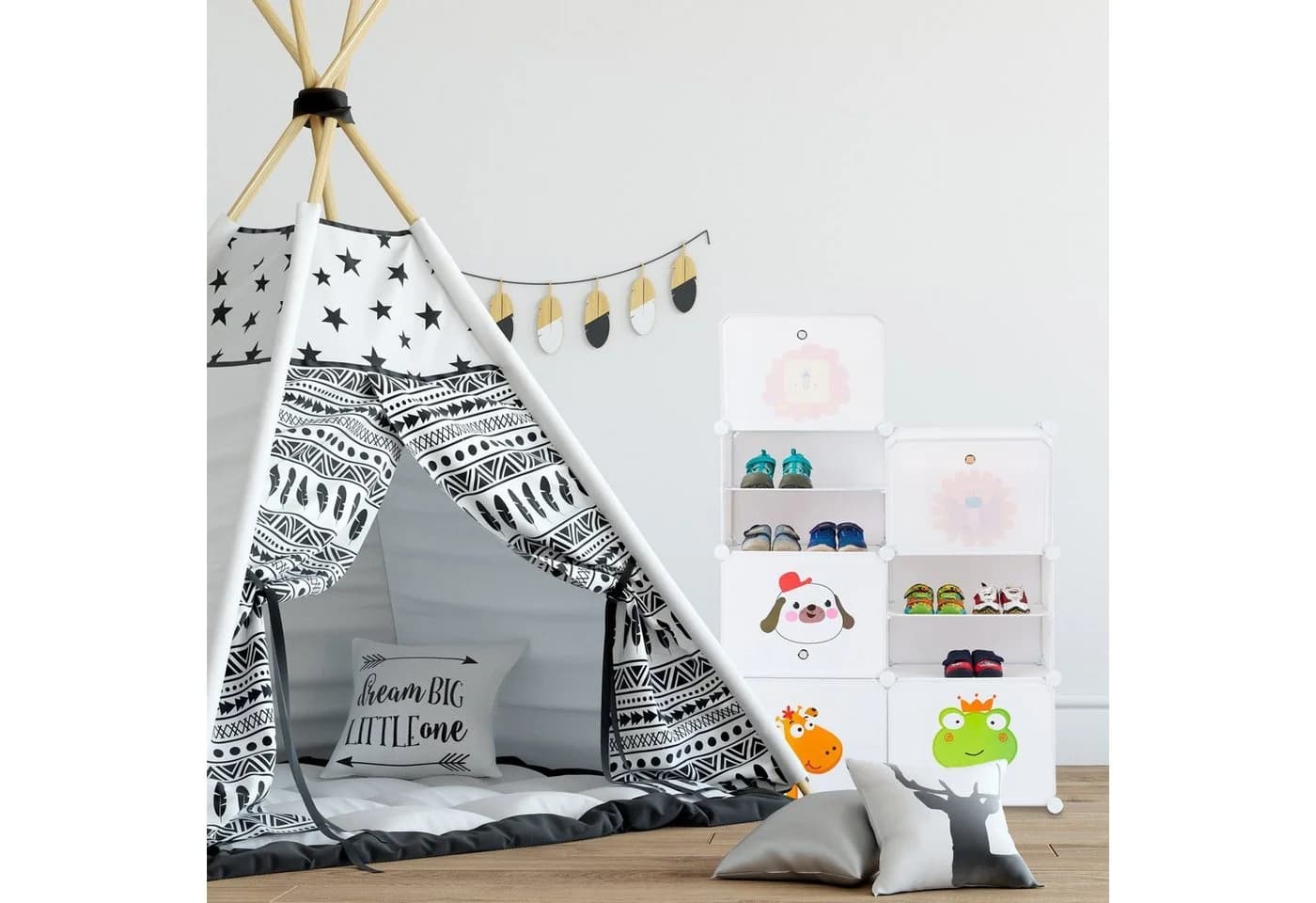 RELAXDAYS Steckregal Schuhregal für Kinder Weiß mit Tiermotiven