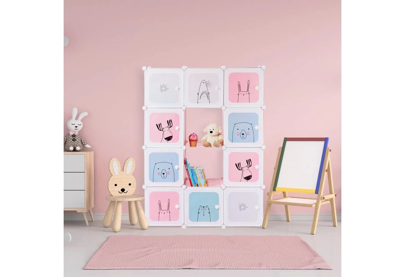 relaxdays Steckregal Kinderzimmer mit 12 Fächern Rosa - Bild 1