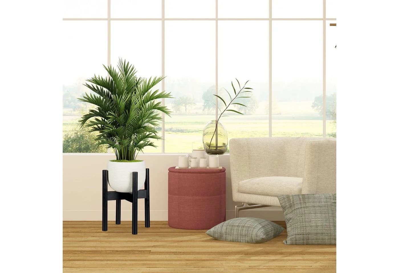 relaxdays Blumenständer Bambus Schwarz Verstellbar