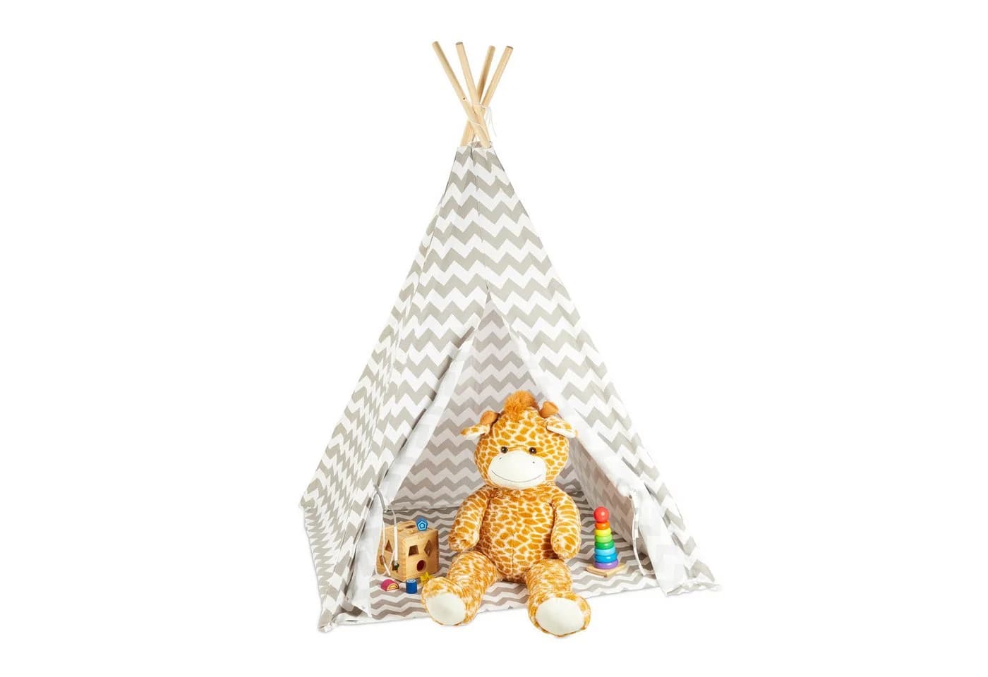 relaxdays Spielzelt Tipi Zelt Kinder - Leinen Holz Zickzack - Bild 2