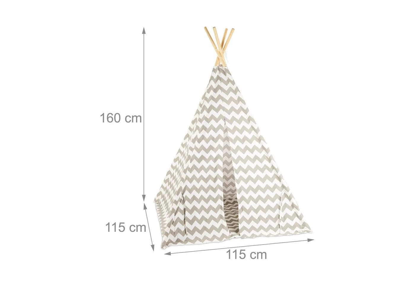 relaxdays Spielzelt Tipi Zelt Kinder - Leinen Holz Zickzack - Bild 4