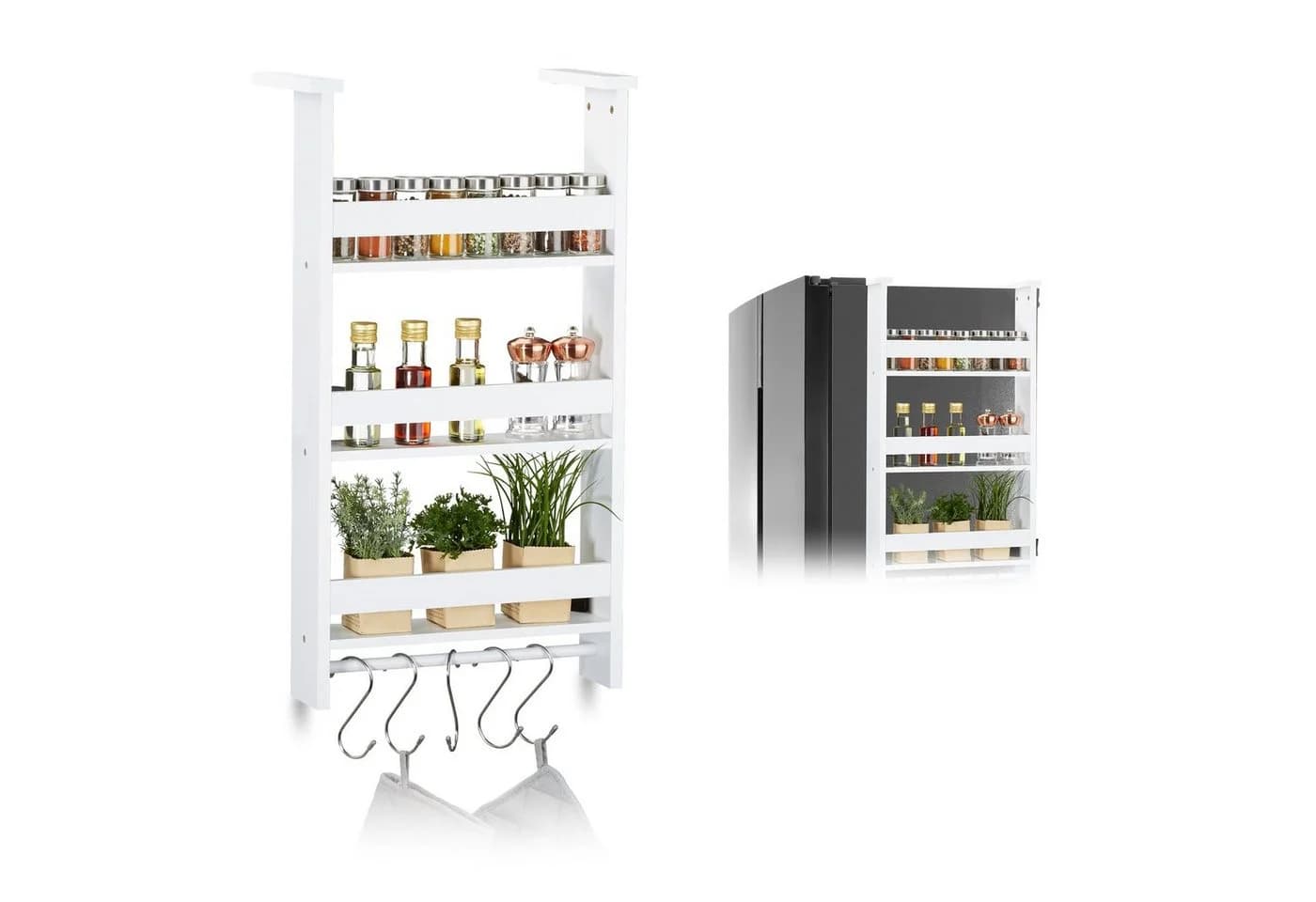 relaxdays Hängeregal für Kühlschrank Weiß mit 3 Ablagen und Hakenleiste - Bild 2